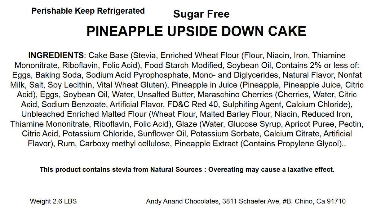 Andy Anand Sugar-Free Chocolate Pineapple Upside-Down Cake, 9-Inch, 2.6 lb – Keto & Diabetic-Friendly, Birthday & Celebration Gift Box