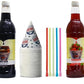Snow Cone Kit - Bundle of Syrup Bottles, Spoon Straws, Cups - Snow Cone Supplies for Ice Chips, Sodas, & More
