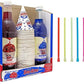 Snow Cone Kit - Bundle of Syrup Bottles, Spoon Straws, Cups - Snow Cone Supplies for Ice Chips, Sodas, & More