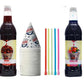 Snow Cone Kit - Bundle of Syrup Bottles, Spoon Straws, Cups - Snow Cone Supplies for Ice Chips, Sodas, & More