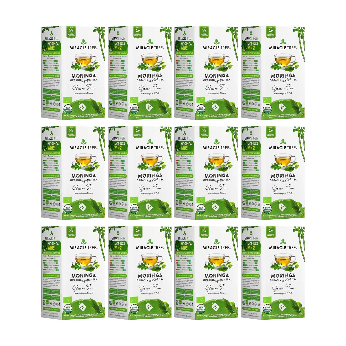 Organic Moringa Tea - Green Tea - Decaffeinated Herbal Tea