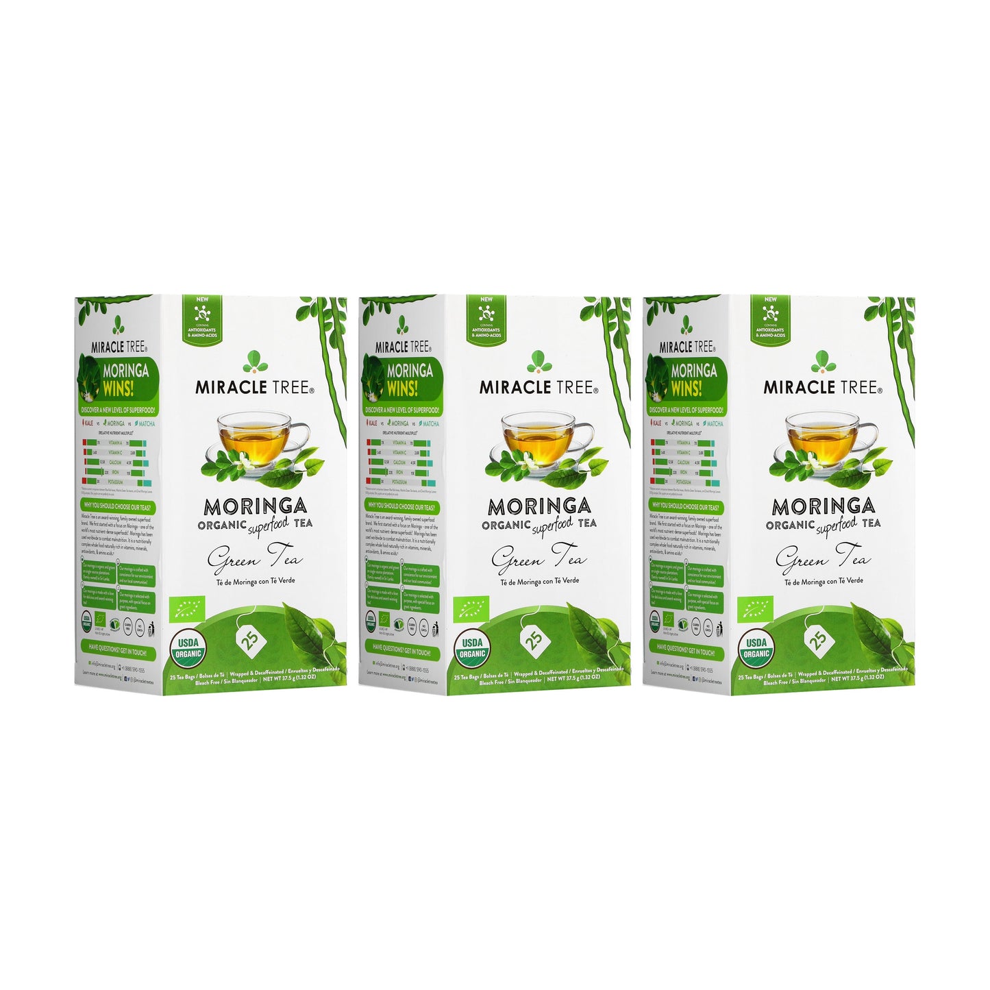 Organic Moringa Tea - Green Tea - Decaffeinated Herbal Tea