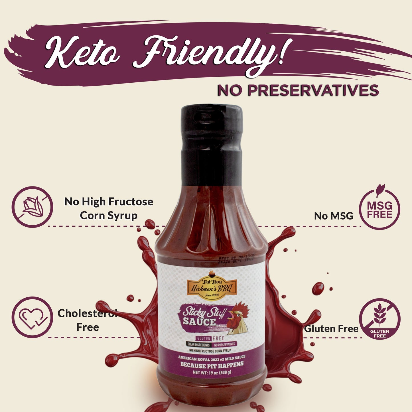 Sticky Stuff Gluten Free Natural BBQ Sauce 19 oz - Pack of 2
