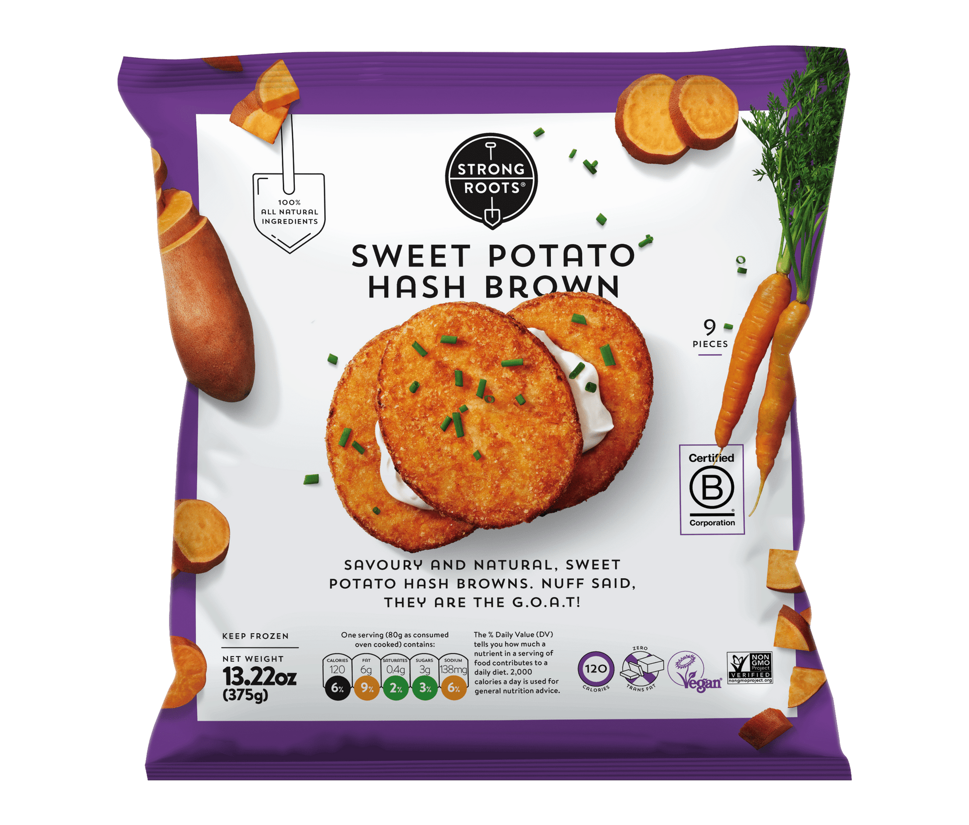 Strong Roots Sweet Potato Hash Brown Patties, 13.22 Oz (Frozen)