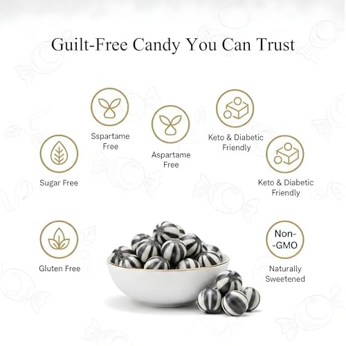 Andy Anand Sugar Free Black Bulls Eyes Hard Candy – Copper Kettle Boiled, Aspartame Free, Non-GMO, Gluten Free, Keto, 25 Pc