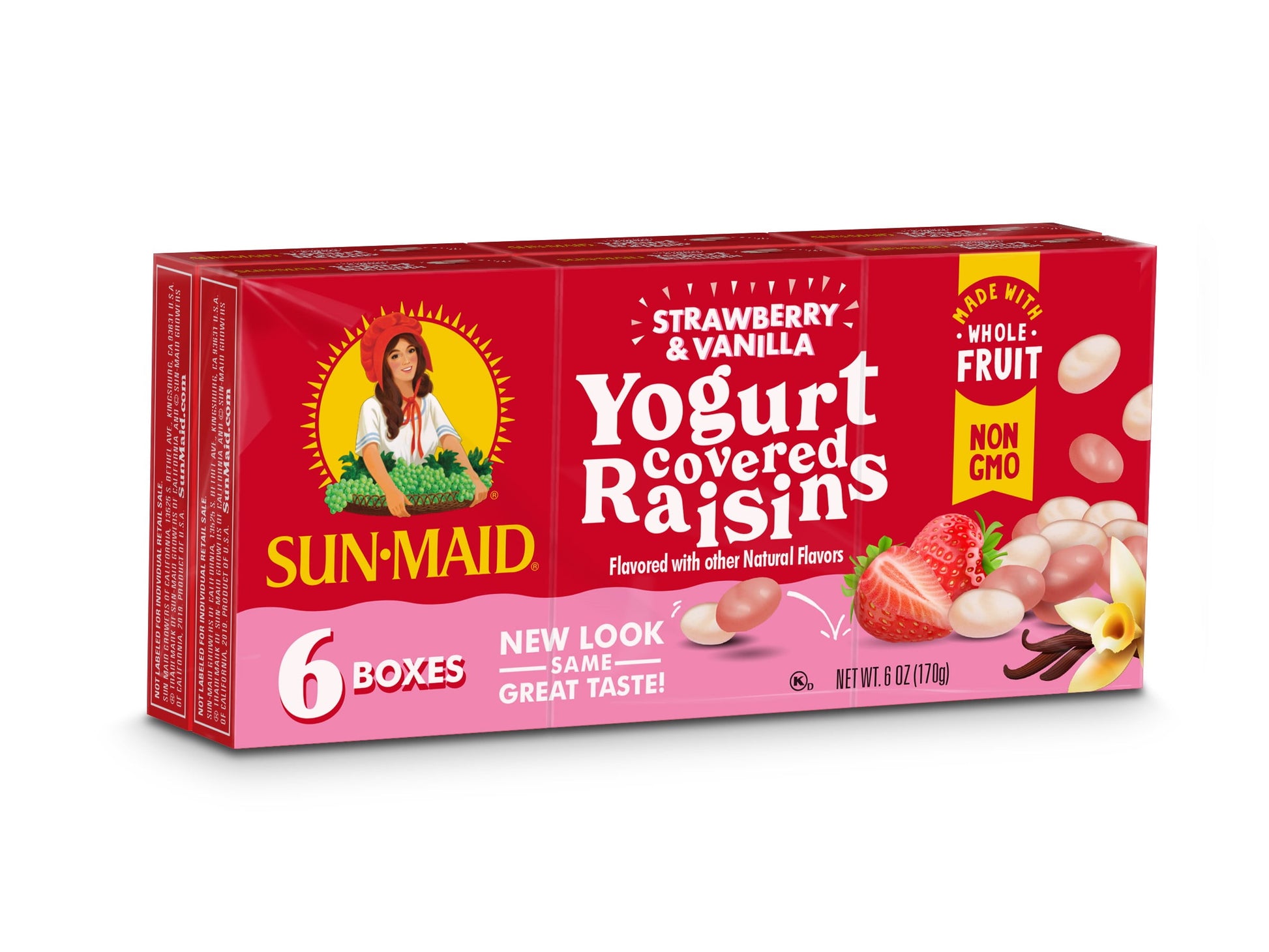Sun-Maid Strawberry & Vanilla Yogurt Covered Raisins 6-Pack/1Oz Cartons