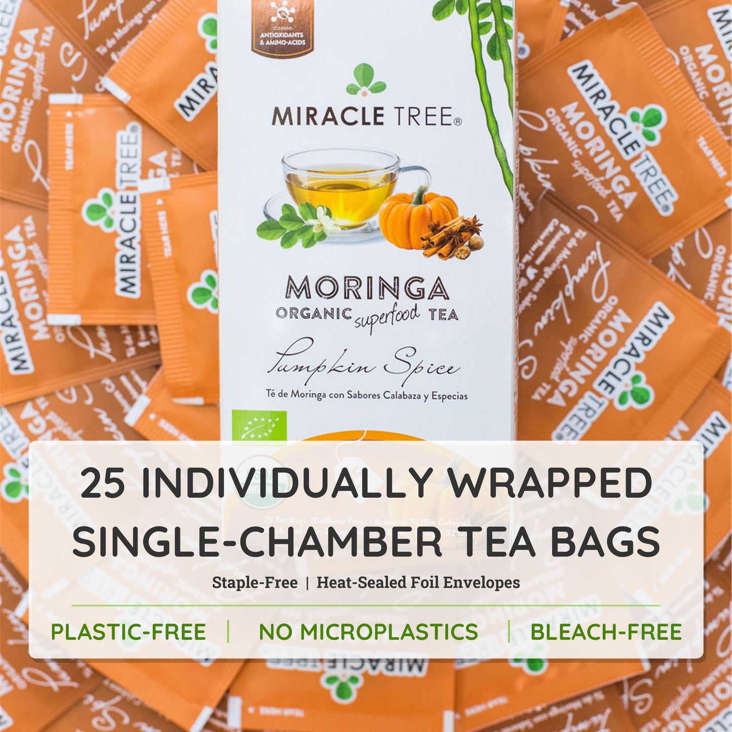 Organic Moringa Tea - Pumpkin Spice - Caffeine-Free Herbal Tea