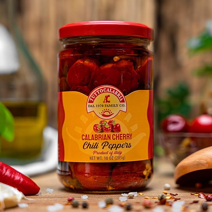 TuttoCalabria, Whole Round Cherry Calabrian Peppers in Oil, 10 oz