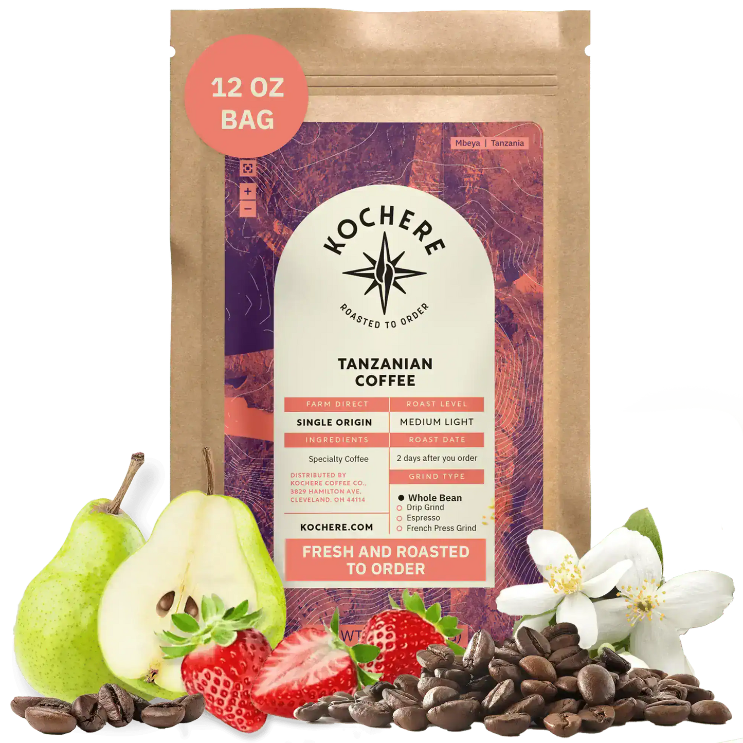 Kochere Coffee Tanzanian Mbeya AB Medium-Light Roast - Pear, Floral, Jasmine Notes