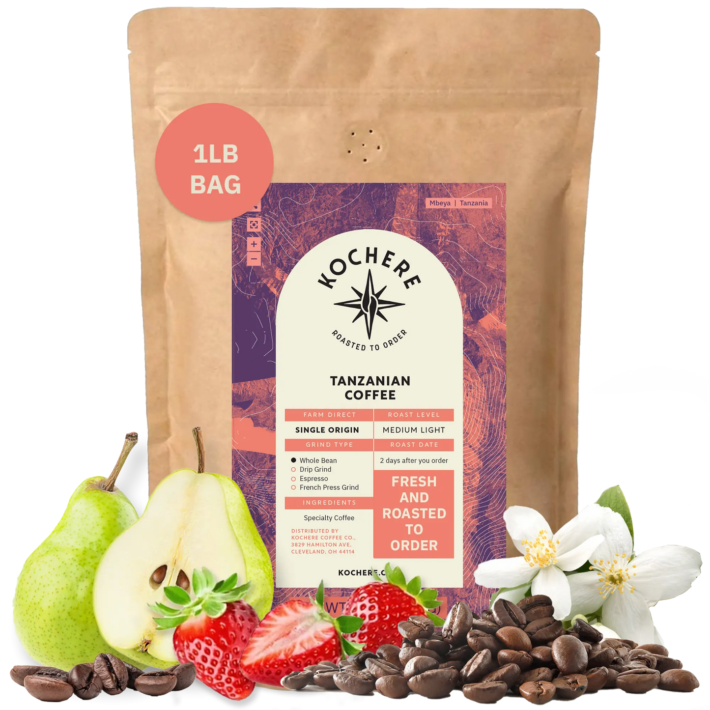 Kochere Coffee Tanzanian Mbeya AB Medium-Light Roast - Pear, Floral, Jasmine Notes