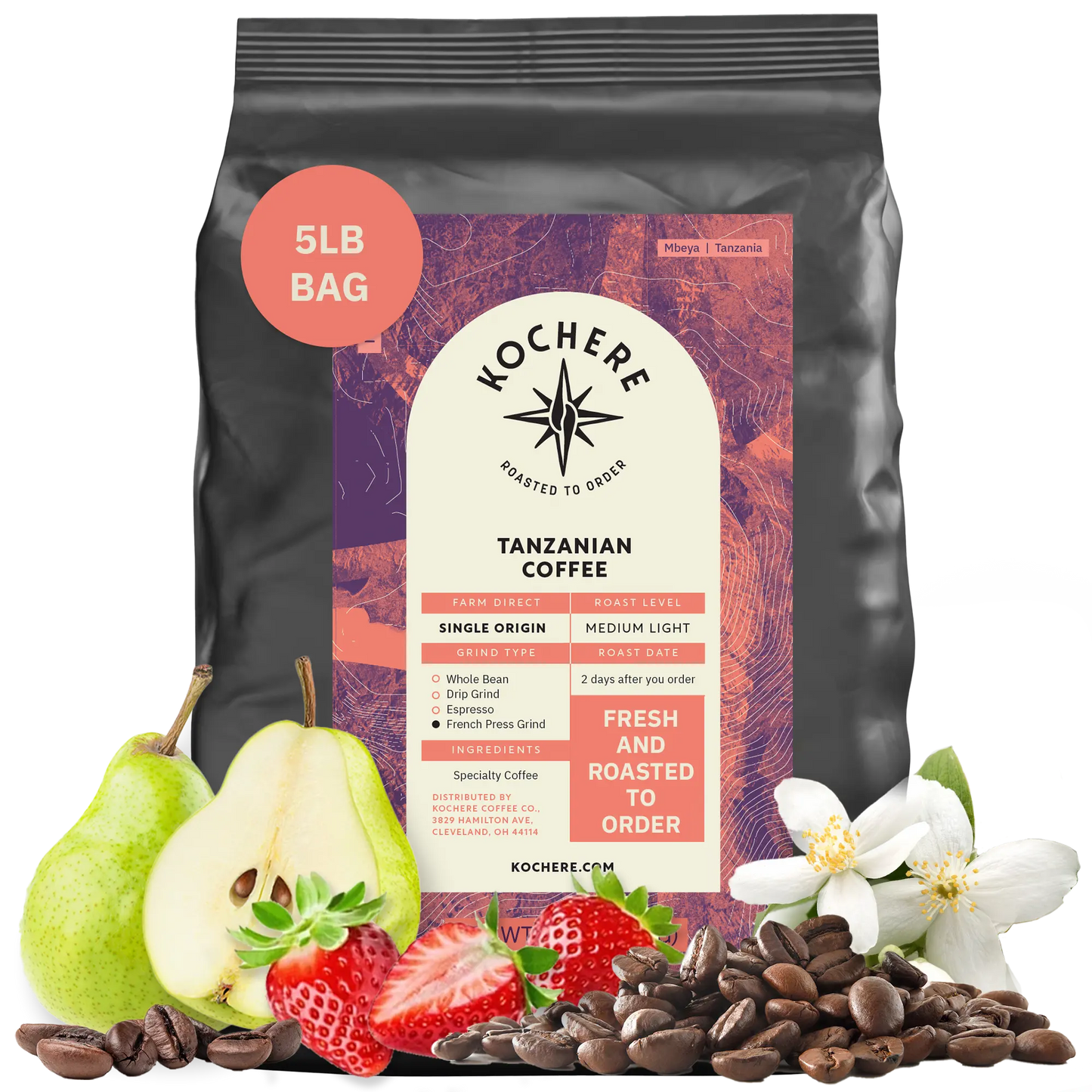 Kochere Coffee Tanzanian Mbeya AB Medium-Light Roast - Pear, Floral, Jasmine Notes