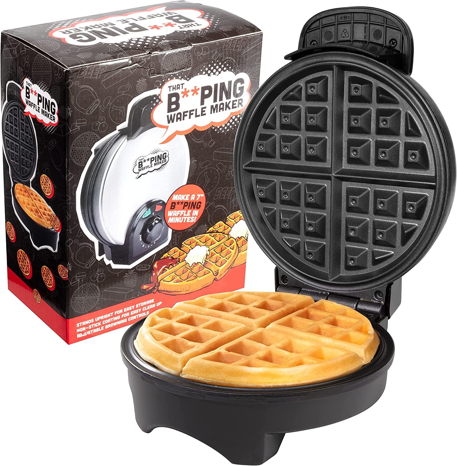 Cucinapro That Beeping Waffle Maker- Personal 7 Belgian Waffler That Beeps With Tone When Ready - Electric, Non Stick Griddle Ir