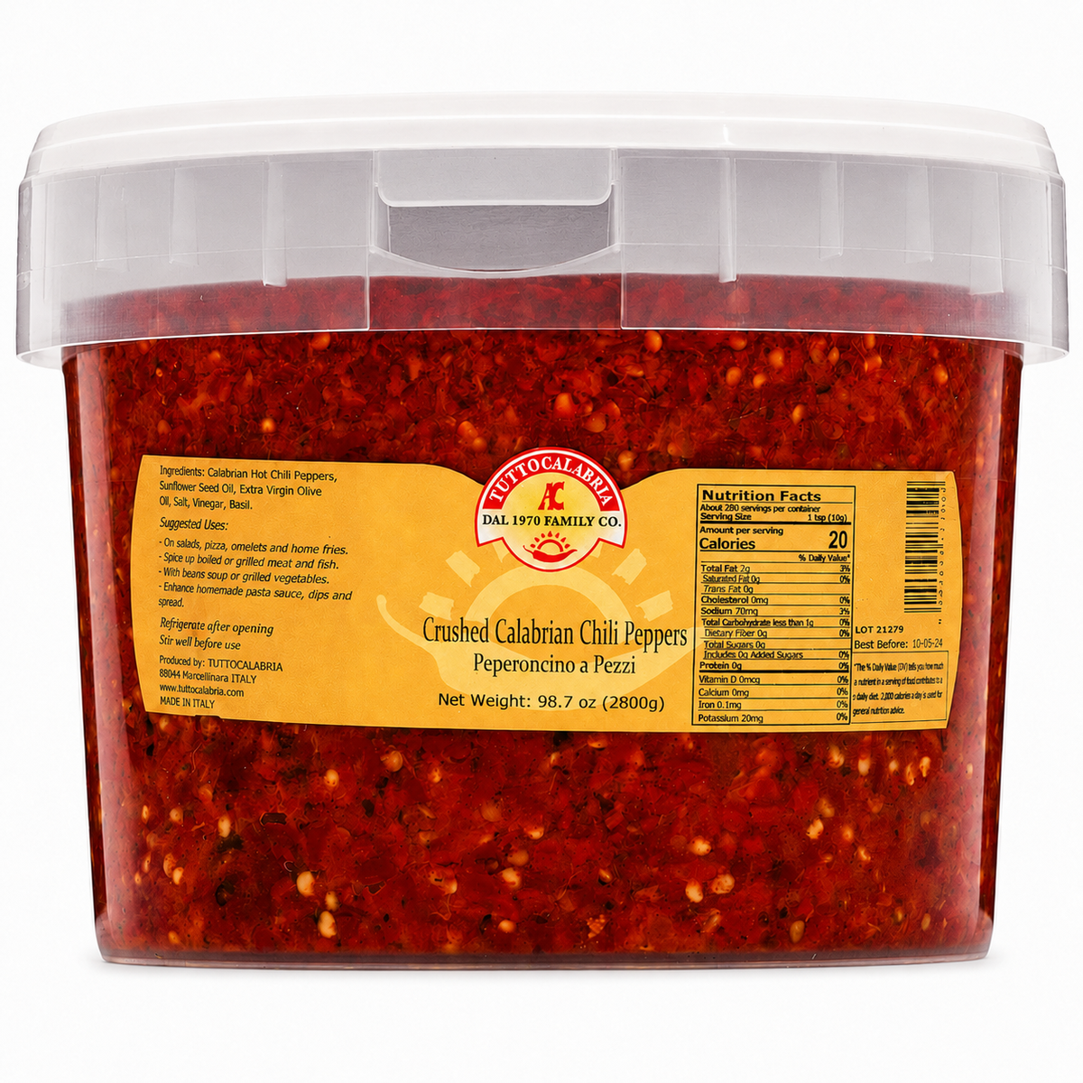 TuttoCalabria Crushed Calabrian Chili Peppers – 98.7 oz (2.8 kg) Tub
