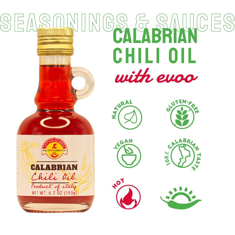 TuttoCalabria Chili Pepper Infused Extra Virgin Olive Oil – 6.76 oz (200 ml)