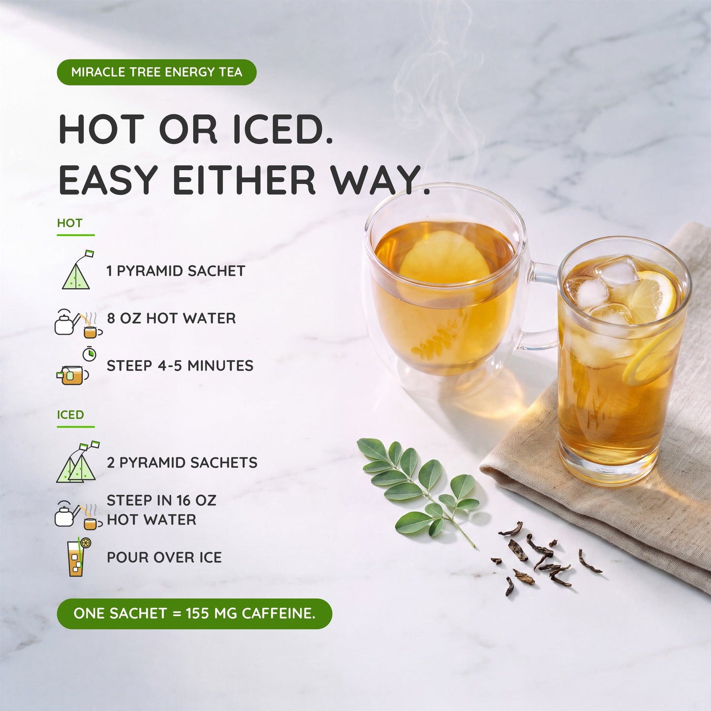 Organic Moringa Energy Tea - Peach Mint Apricot - Natural Coffee Alternative