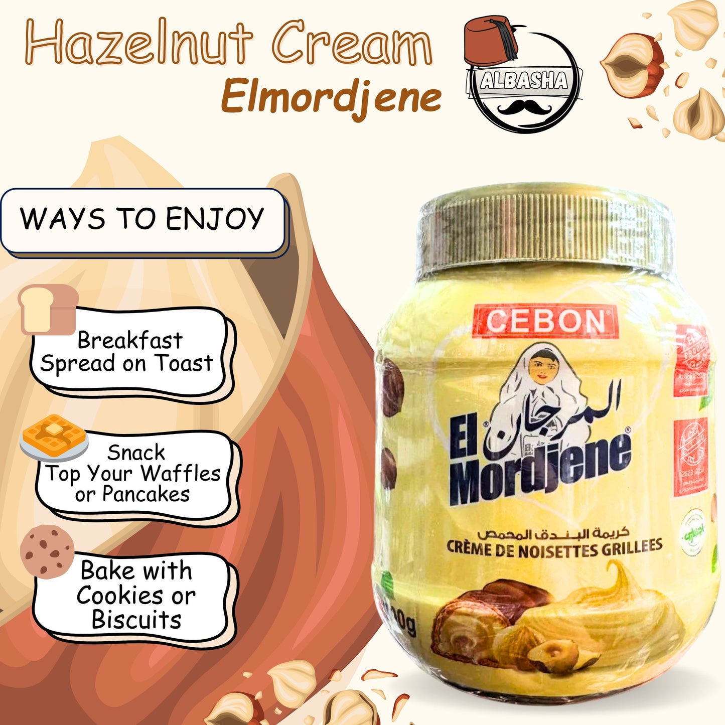 El Mordjene Cebon Creamy Hazelnut Chocolate Spread, 700g _ ATTENTION Expire Date (Sep/15/2026)
