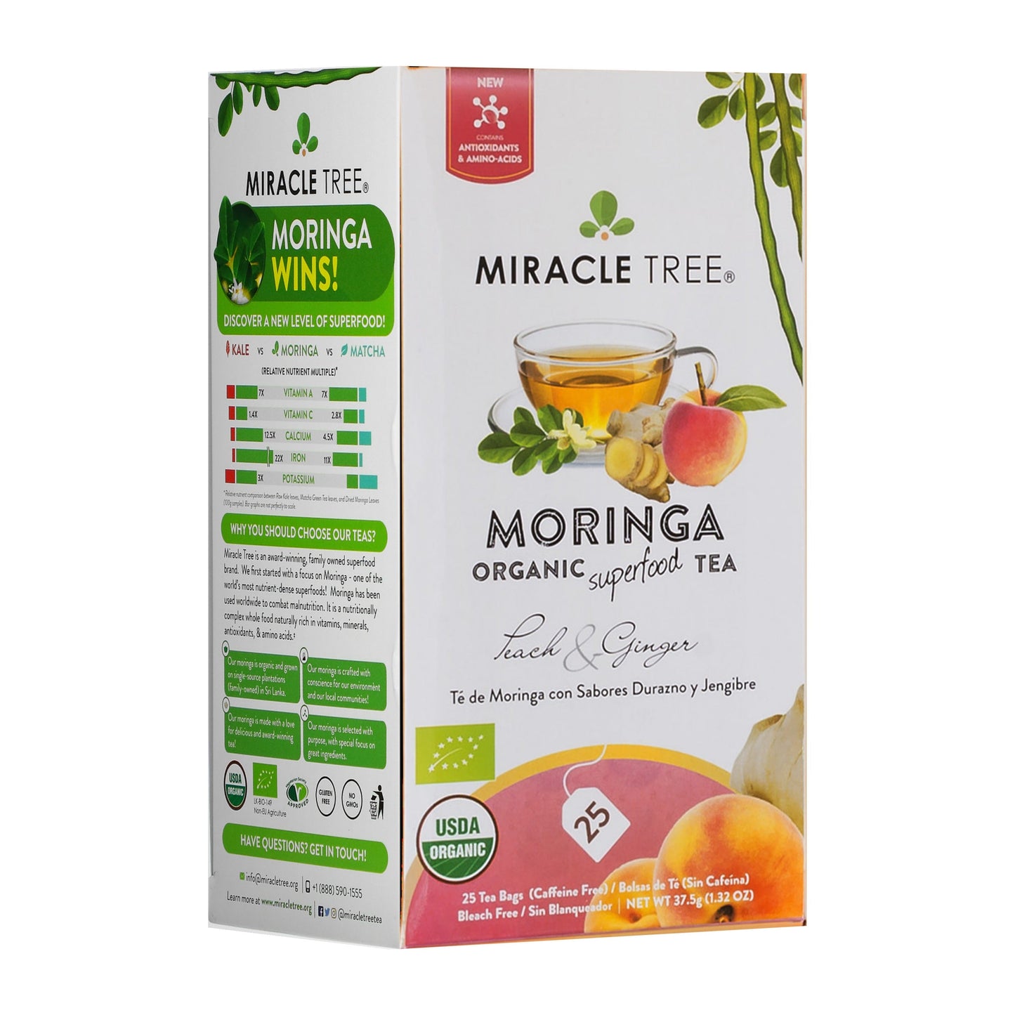 Organic Moringa Tea - Peach & Ginger - Caffeine-Free Herbal Tea