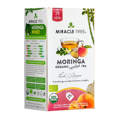 Organic Moringa Tea - Peach & Ginger - Caffeine-Free Herbal Tea