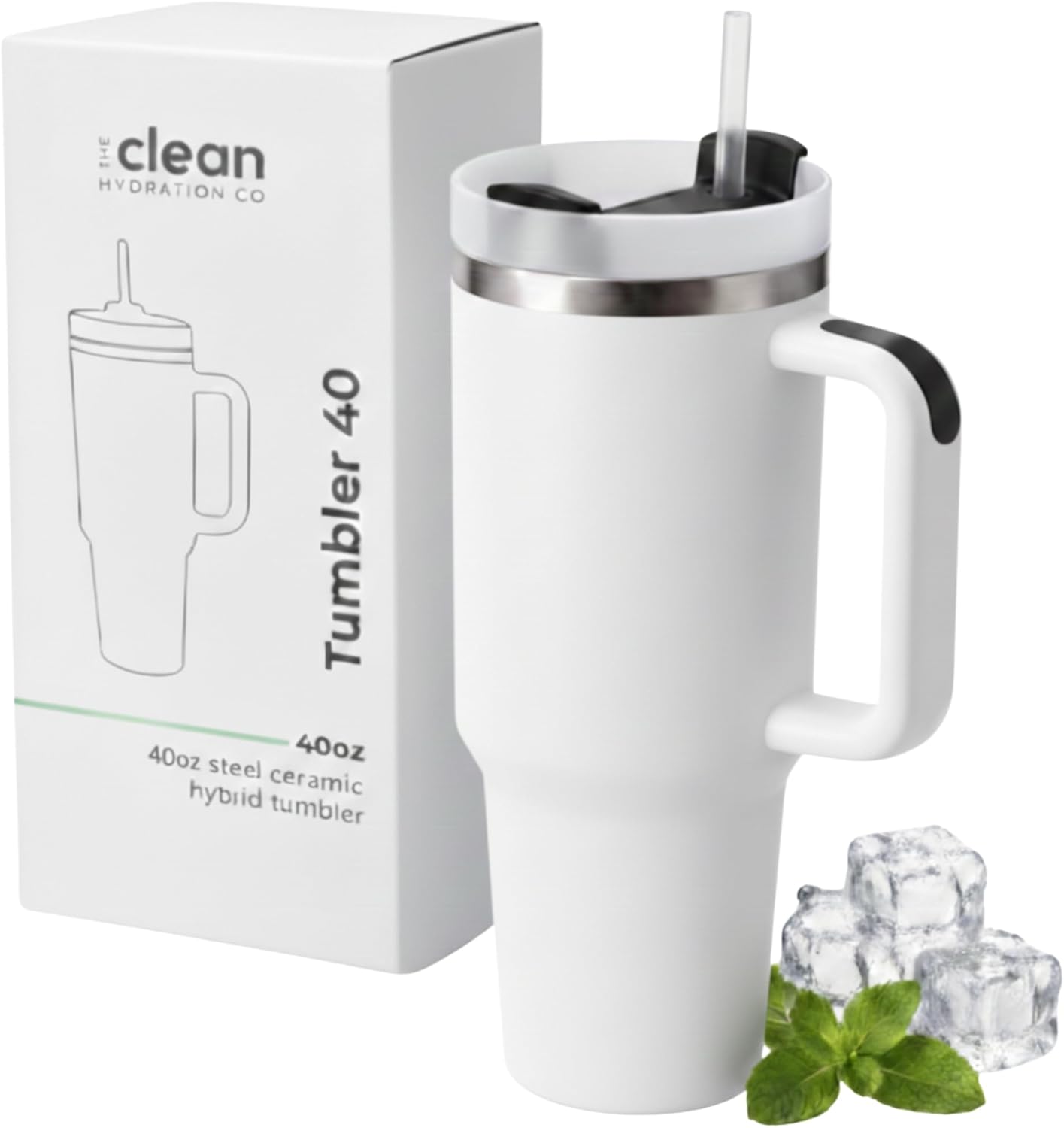 THE CLEAN HYDRATION CO. Insulated Ceramic Coated 40 oz Tumbler with Handle - (Aqua)