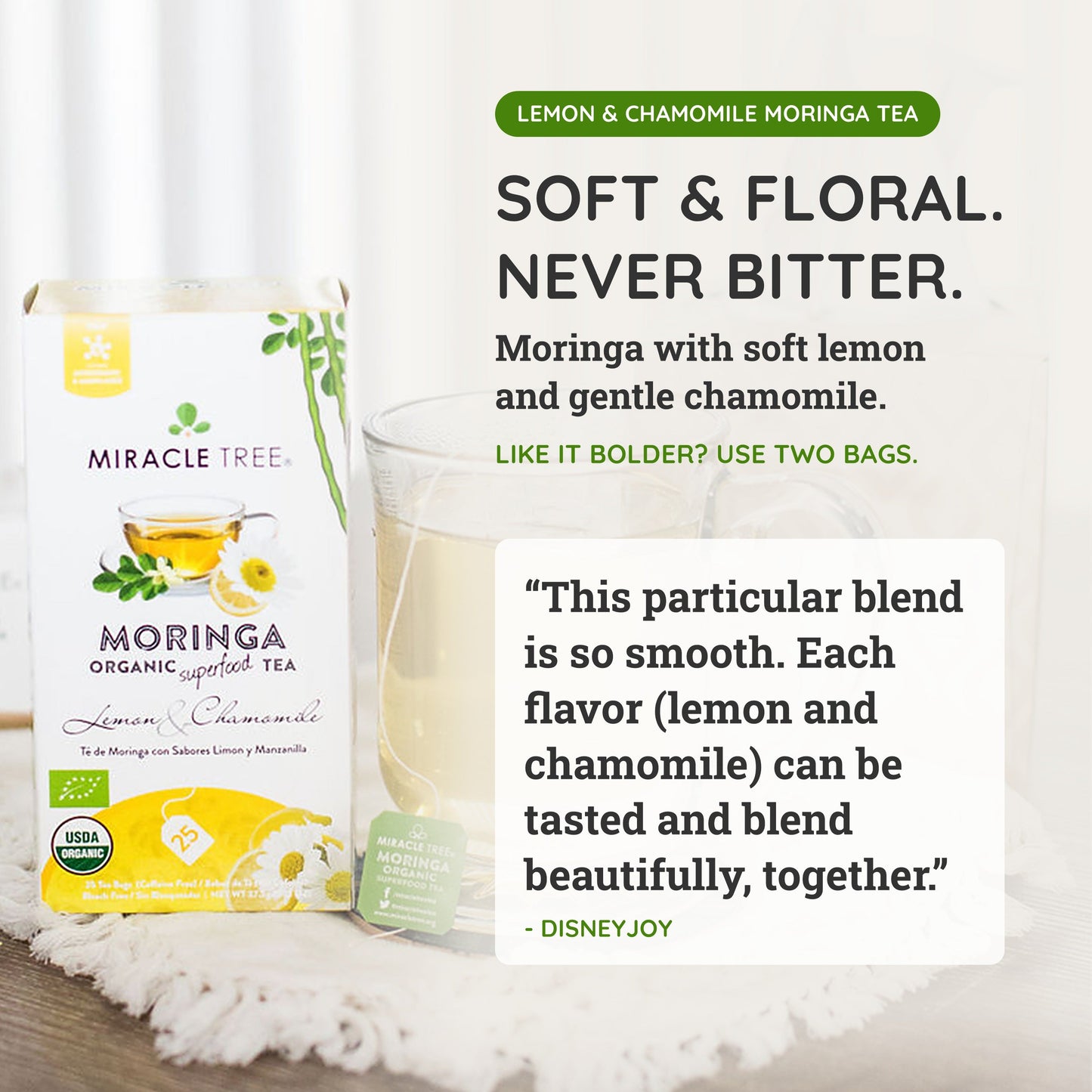 Organic Moringa Tea - Lemon & Chamomile - Caffeine-Free Herbal Tea