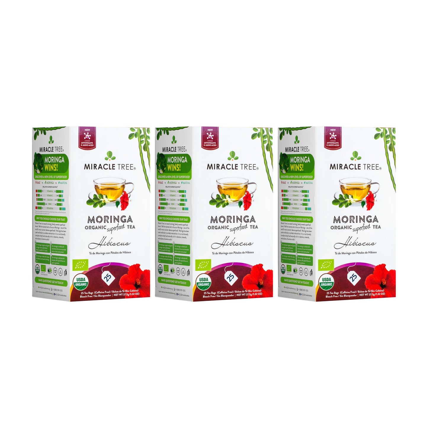 Organic Moringa Tea - Hibiscus - Caffeine-Free Herbal Tea