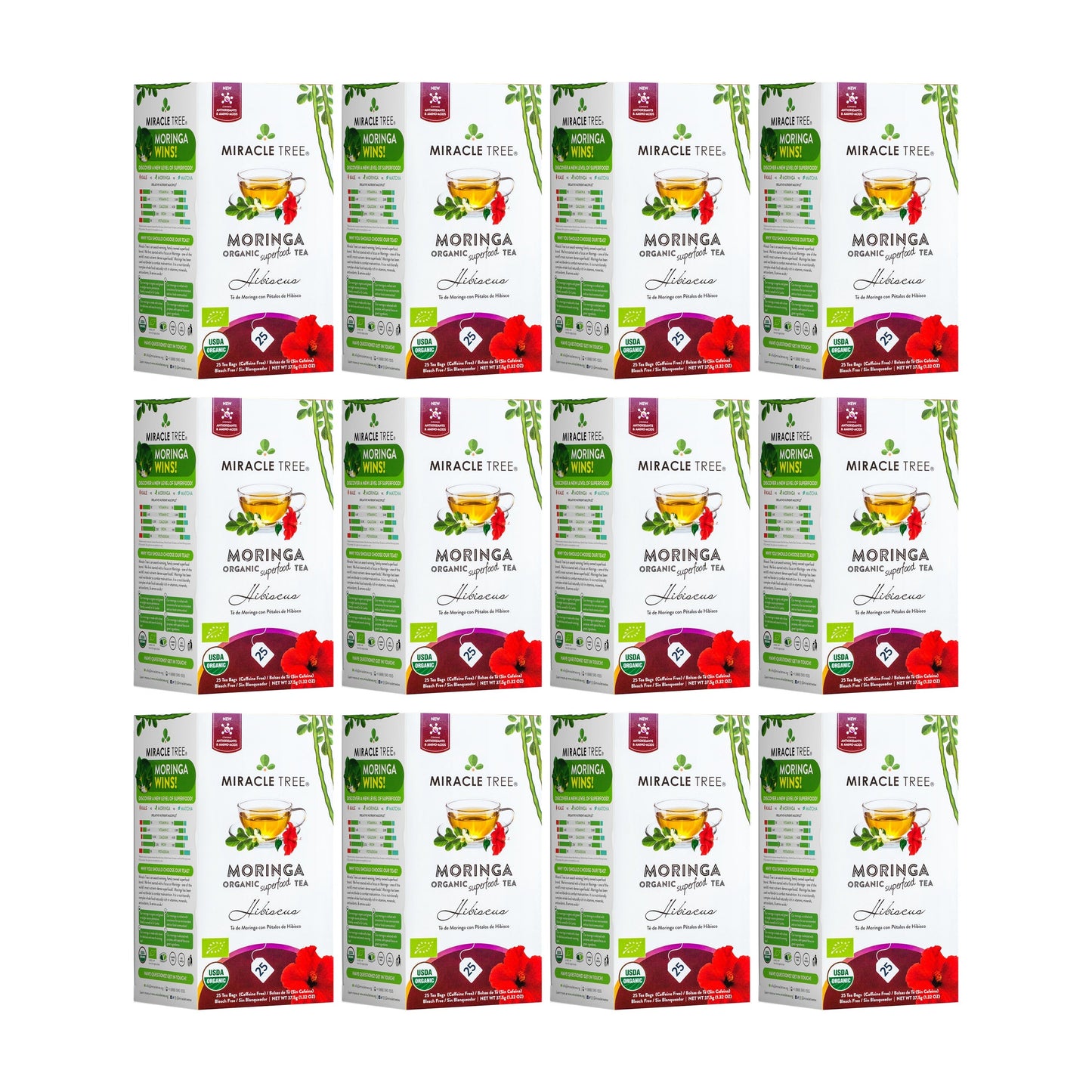 Organic Moringa Tea - Hibiscus - Caffeine-Free Herbal Tea