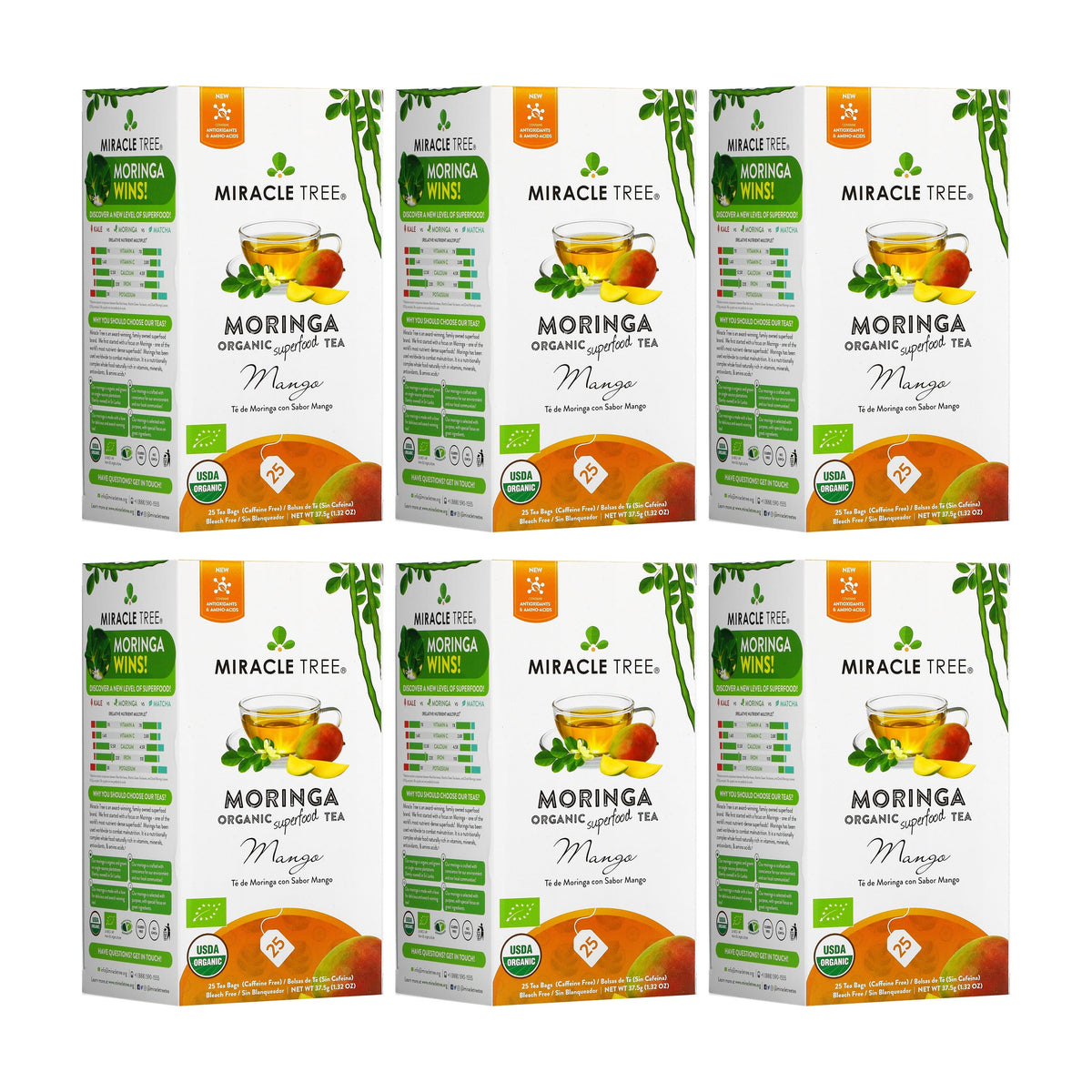 Organic Moringa Tea - Mango - Caffeine-Free Herbal Tea