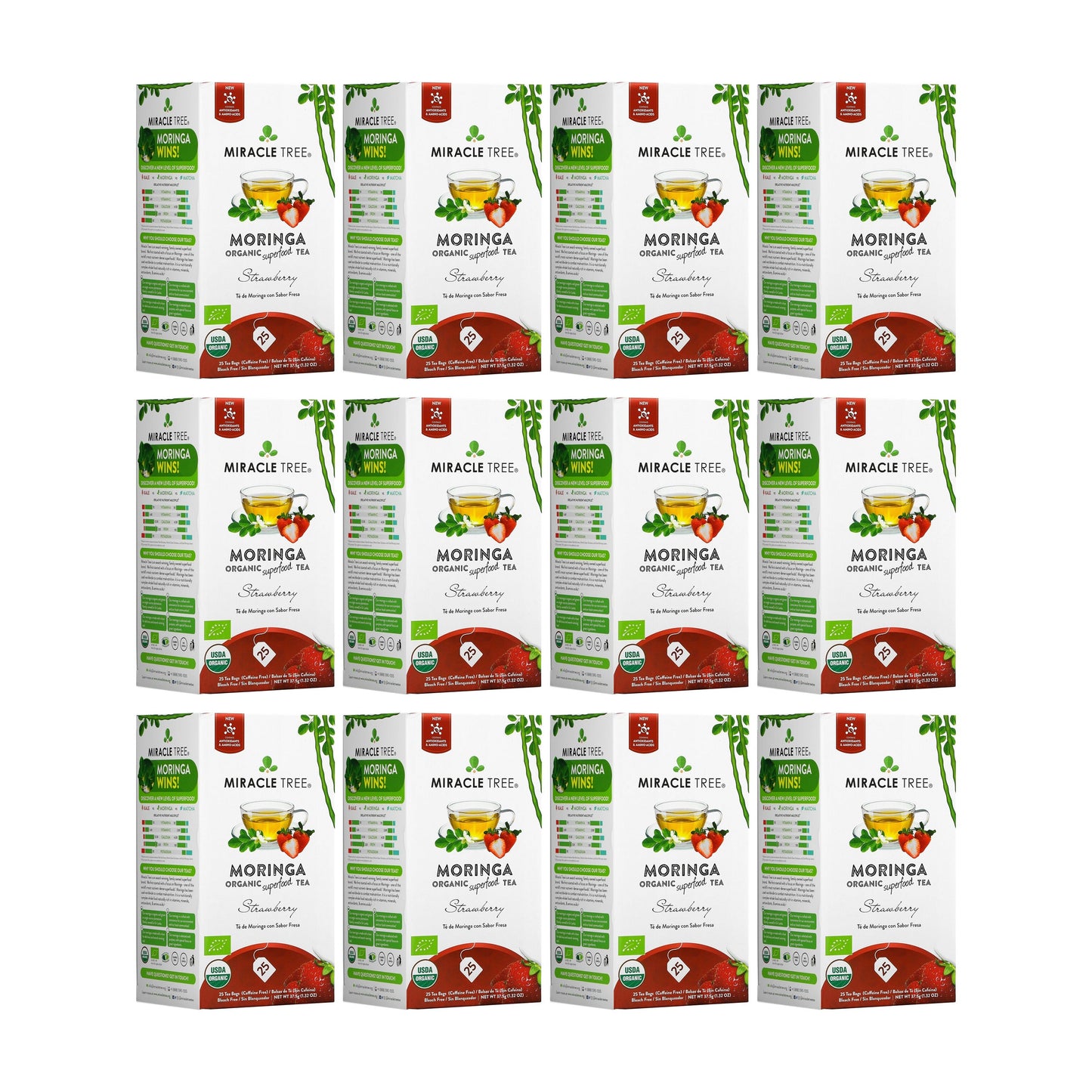 Organic Moringa Tea - Strawberry - Caffeine-Free Herbal Tea