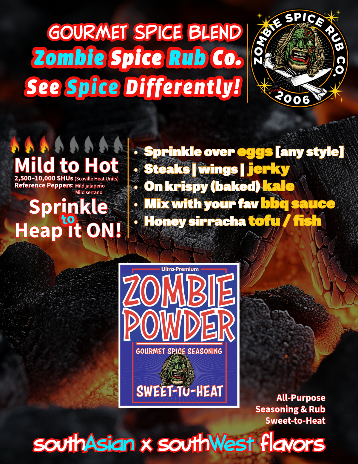 Zombie Spice Rub Co. | Zombie Powder | Go Spice Pouch to Get Hooked | Sweet-to-Heat Flavor That Expands What You Season