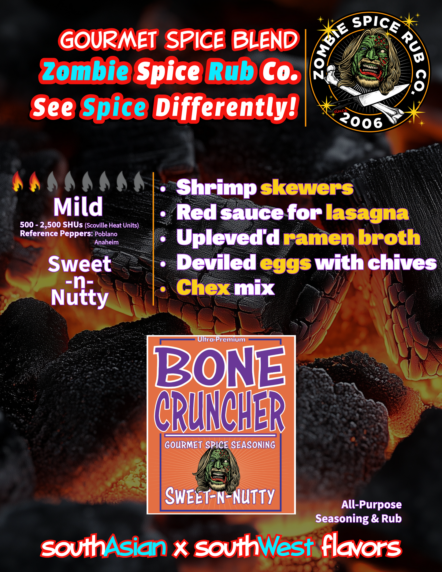 Zombie Spice Rub Co. | Bone Cruncher | Go Spice Pouch to Get Hooked | Sweet & Nutty are Your Friends