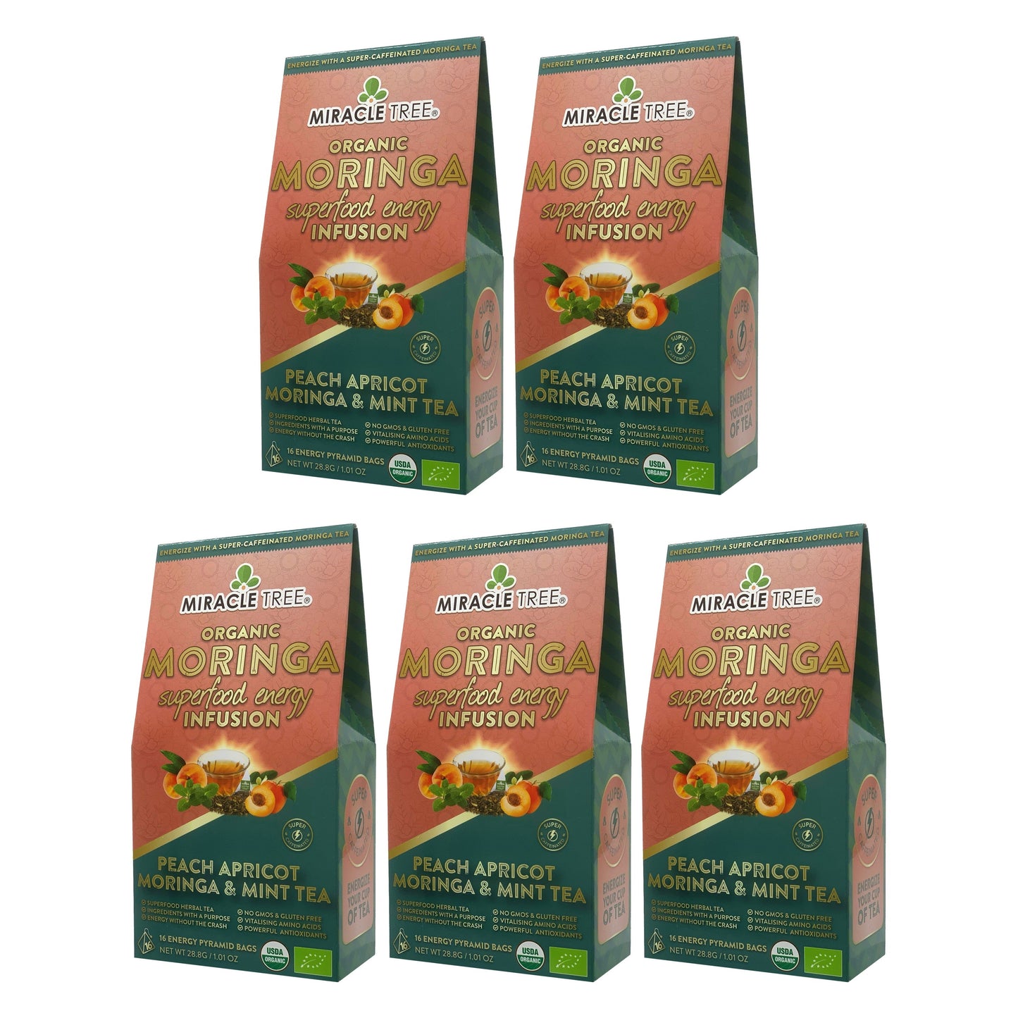 Organic Moringa Energy Tea - Peach Mint Apricot - Natural Coffee Alternative
