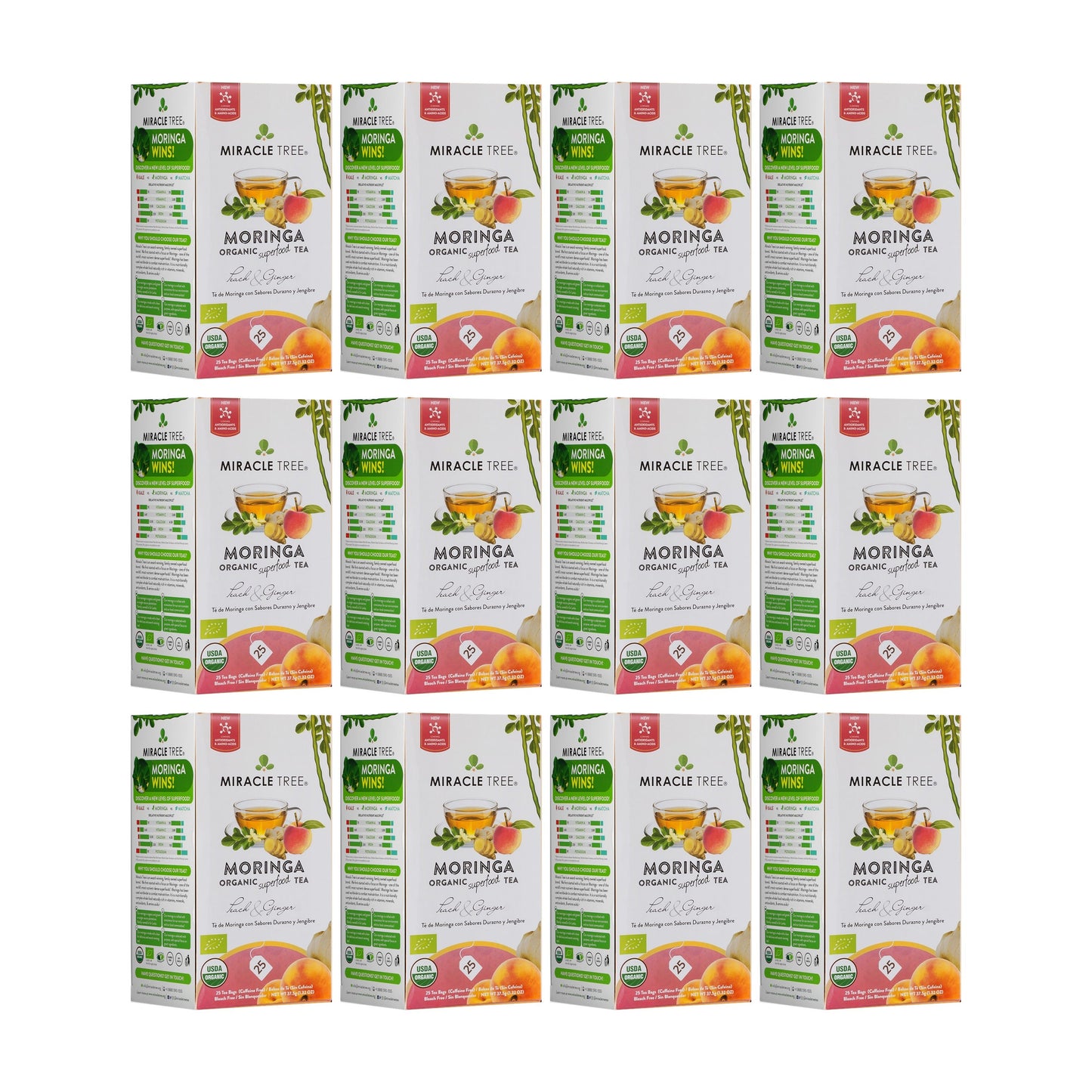 Organic Moringa Tea - Peach & Ginger - Caffeine-Free Herbal Tea