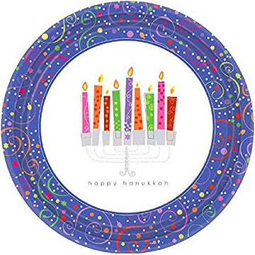 Amscan 8 Count Playful Menorah Happy Hanukkah Round Plates, 7", Multicolor