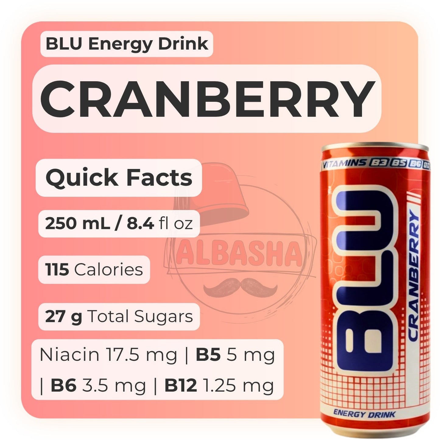 BLU DAY Cranberry Energy Drink 250ml Can