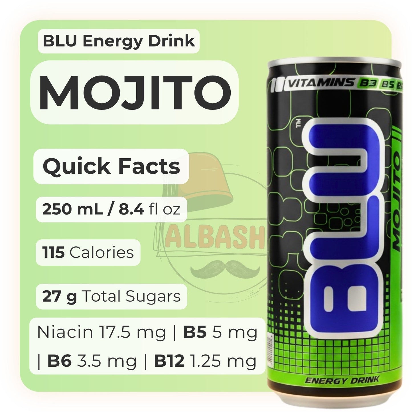BLU Mojito Energy Drink 250ml Can