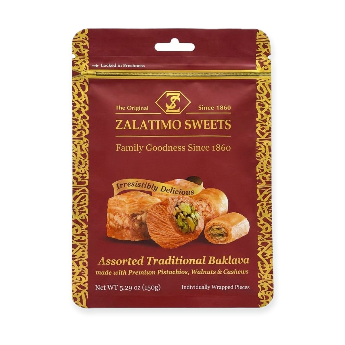 Zalatimo Sweets Assorted Traditional Baklava 5.29 oz - Premium Pistachio, Walnut & Cashew