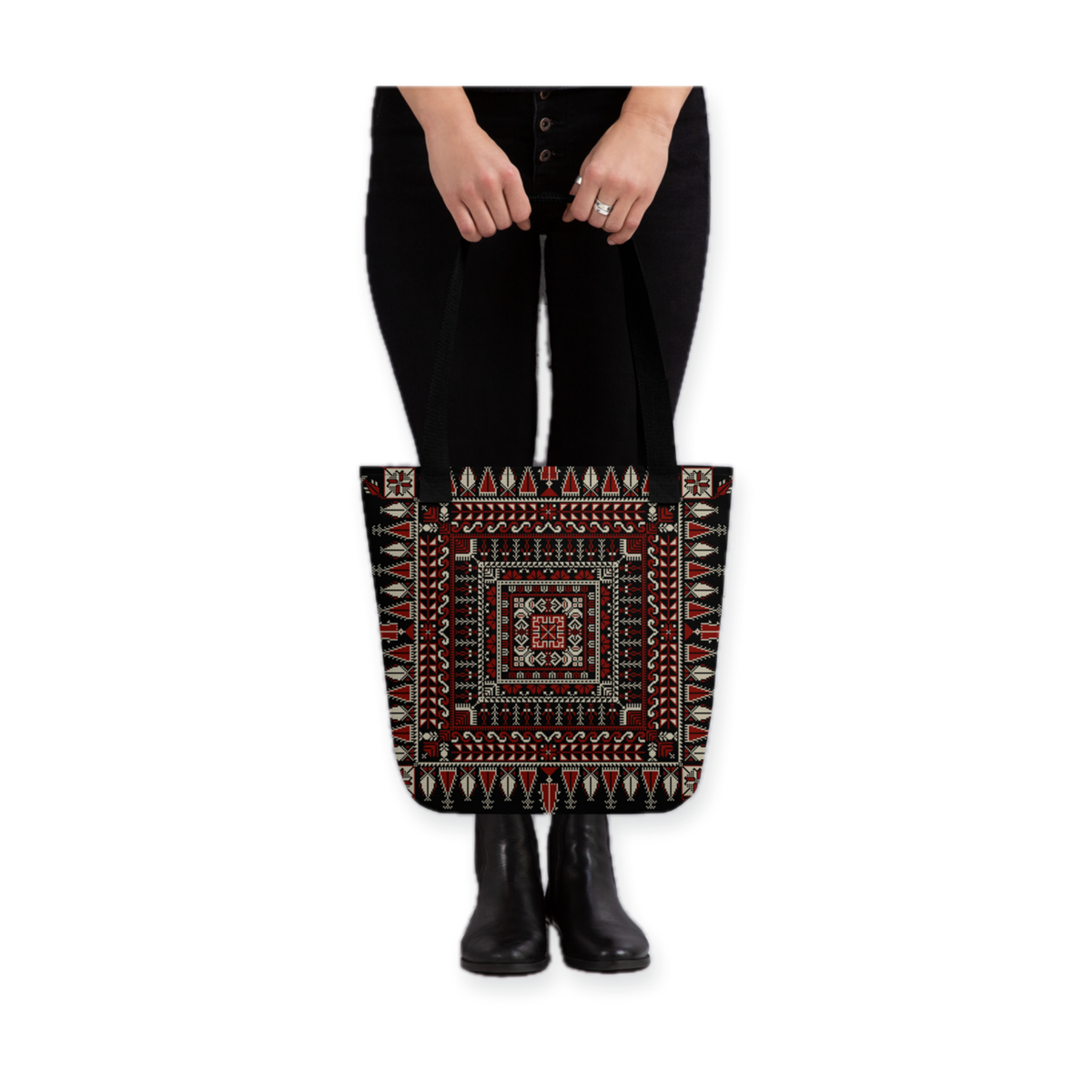 Spacious Tote Bag – Black Art Pattern
