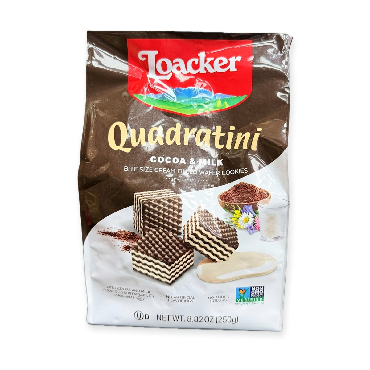 Loacker Quadratini Cocoa & Milk 8.82 oz - Bite Size Wafer Cookies