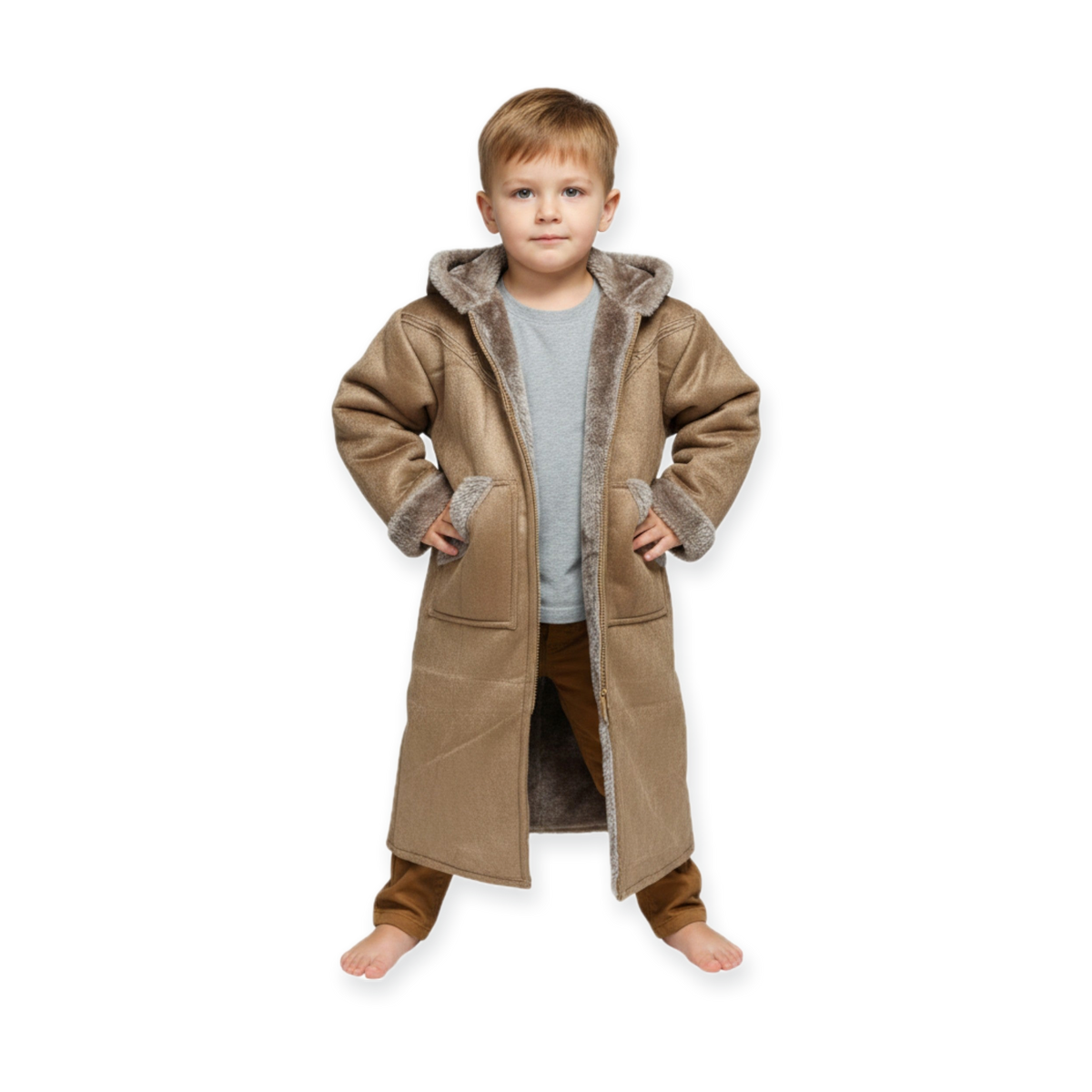 Kids Winter Fur Coat – Hooded & Stylish for 3-4 Year Olds, Warm Faux Fur Outerwear