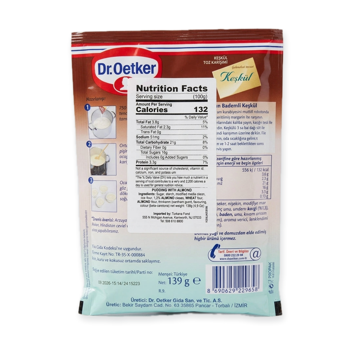 Dr. Oetker Keşkül 139g - Traditional Turkish Almond Pudding Mix