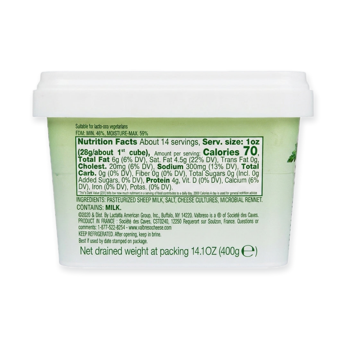 Valbreso Original Sheep Milk Feta 14.1 oz - French Soft Cheese in Brine