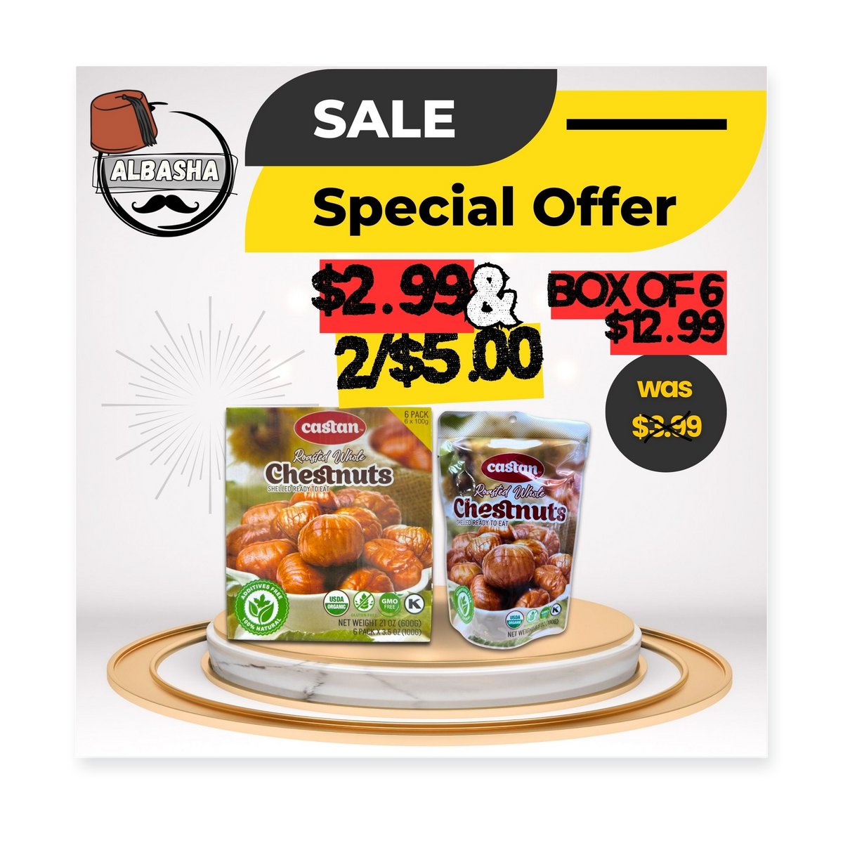 Castan Roasted Whole Chestnuts Snack – 6 Pack