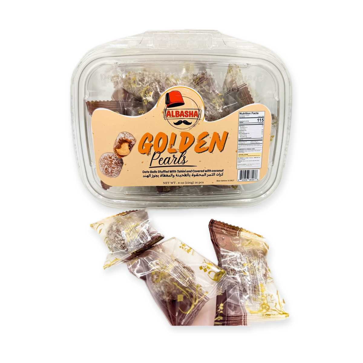 Golden Pearls Date Balls - Healthy Dessert Treats Stuffed With Tahini & Rolled In Coconut