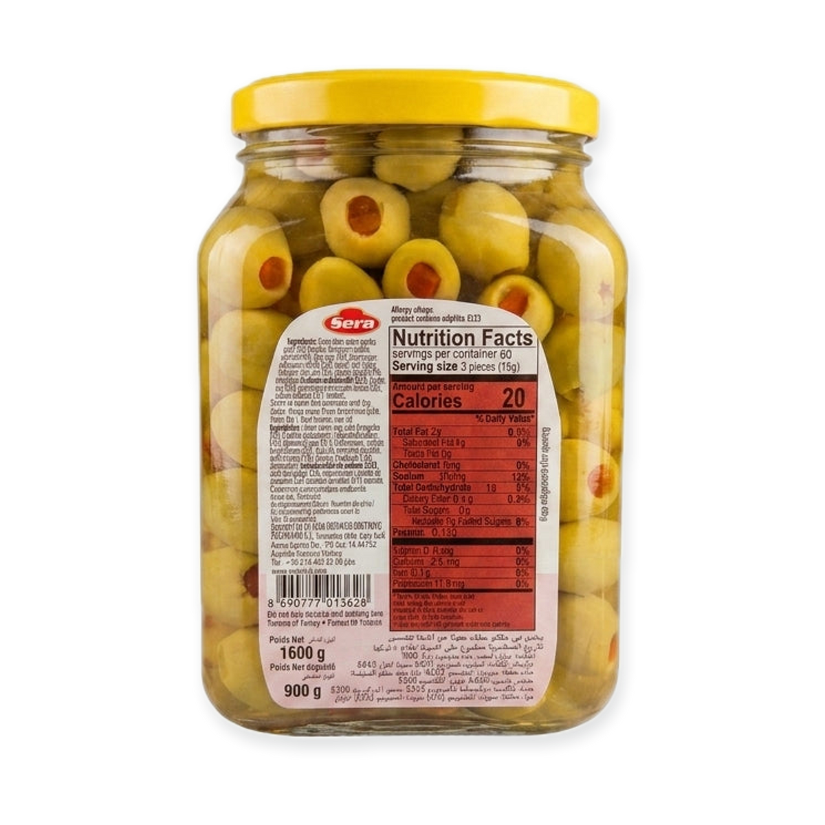 Sera Green Olives Stuffed with Peppers 1600g - Premium Pimiento Olives