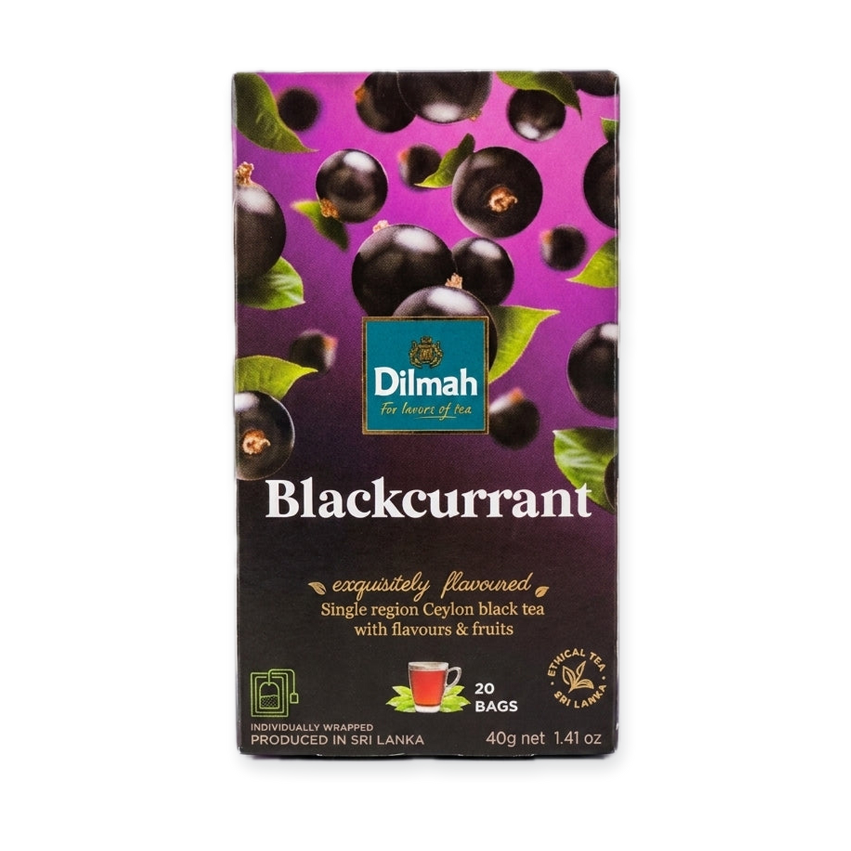 Dilmah Blackcurrant Ceylon Tea 20 Bags - Exquisitely Flavoured Black Tea