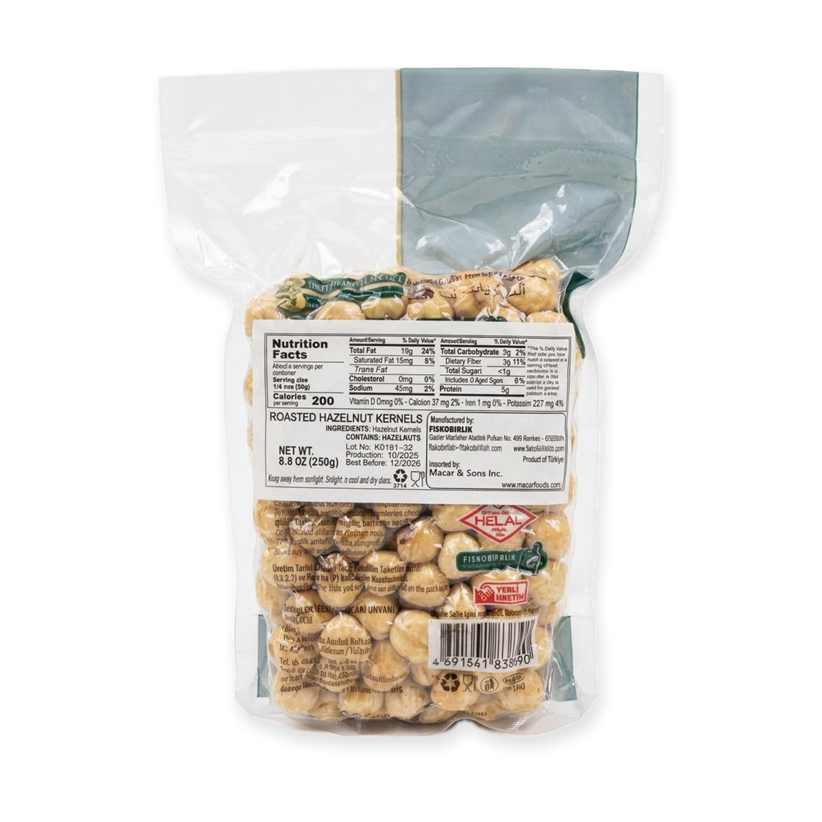 Fiskobirlik Roasted Hazelnut Kernels 250g - Premium Turkish Hazelnuts