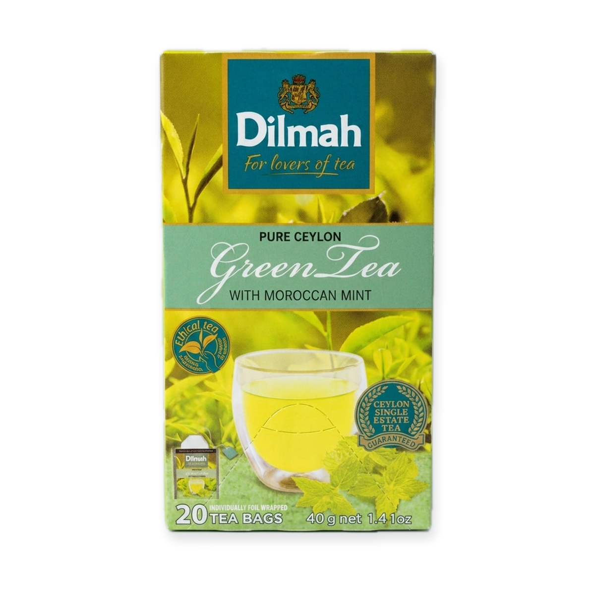 Dilmah Green Tea with Moroccan Mint 40g - 20 Foil-Wrapped Tea Bags