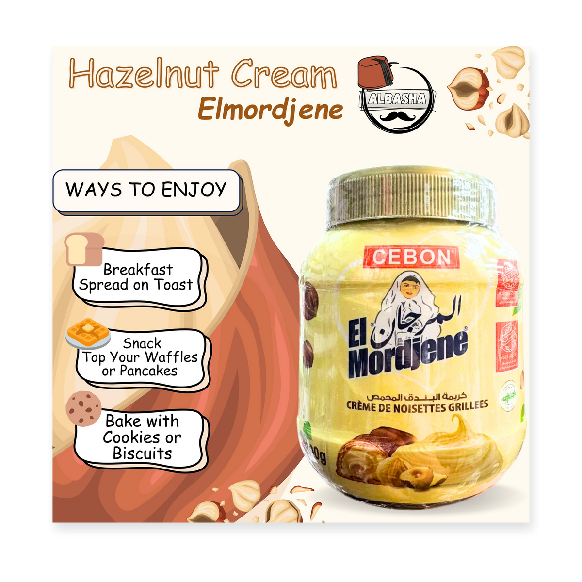 El Mordjene Cebon Creamy Hazelnut Chocolate Spread, 700g _ ATTENTION Expire Date (Sep/15/2026)