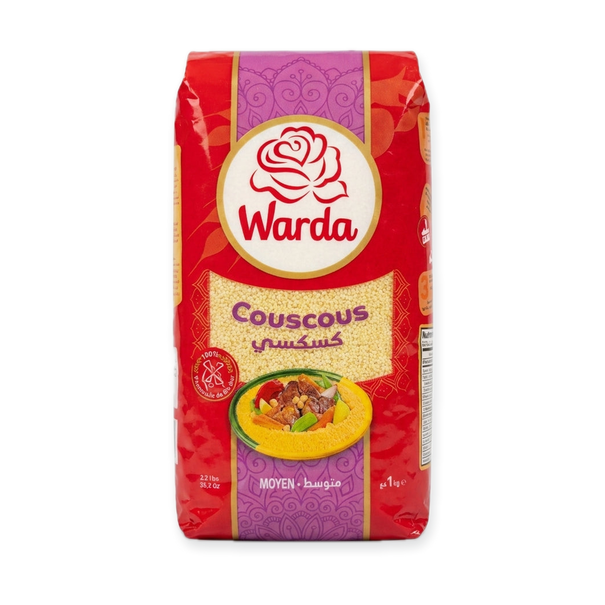 Warda Couscous Moyen 1kg (2.2 lbs) - Premium Medium Grain