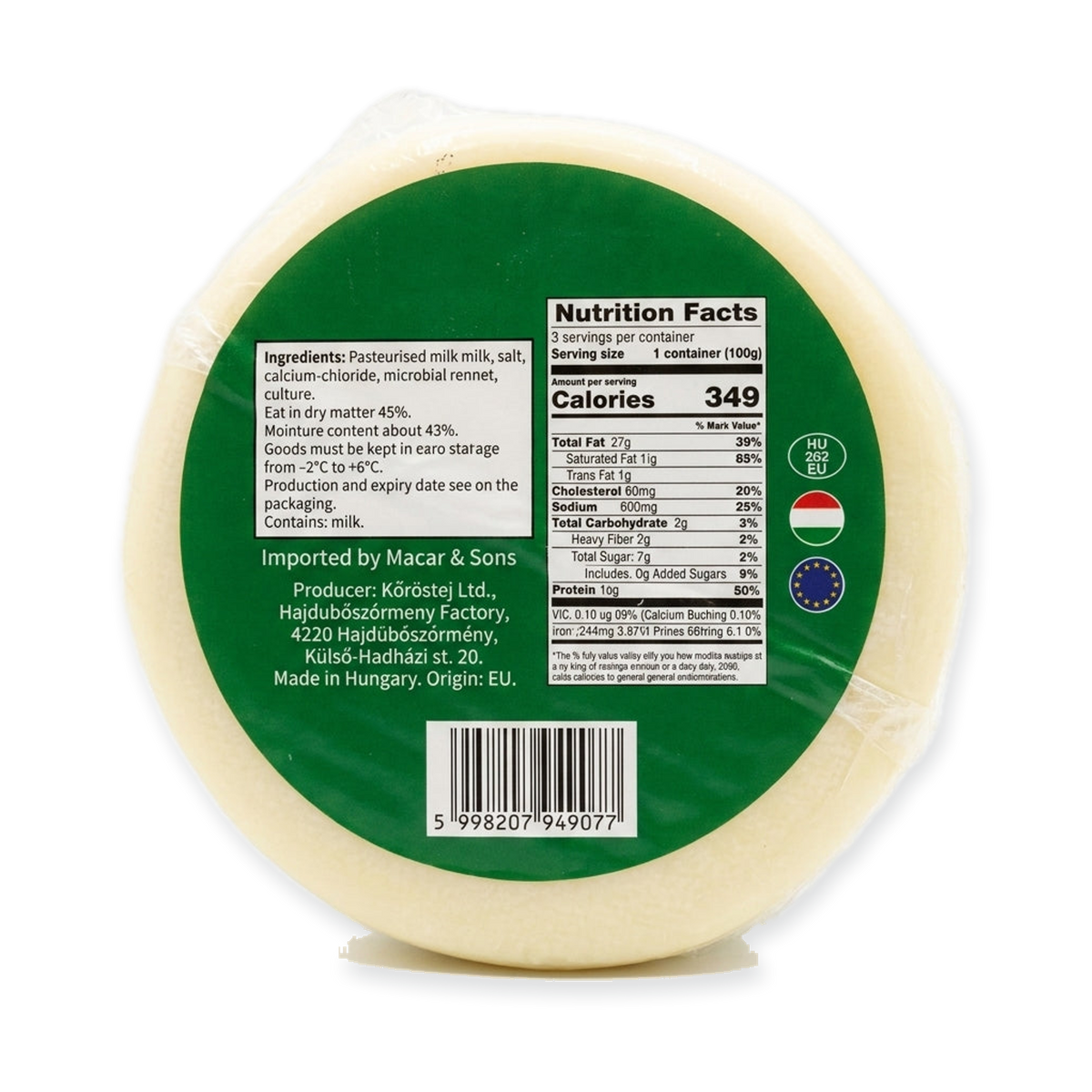 Hajdú Kashkawan Cow's Cheese 500g - Original Hungarian Quality